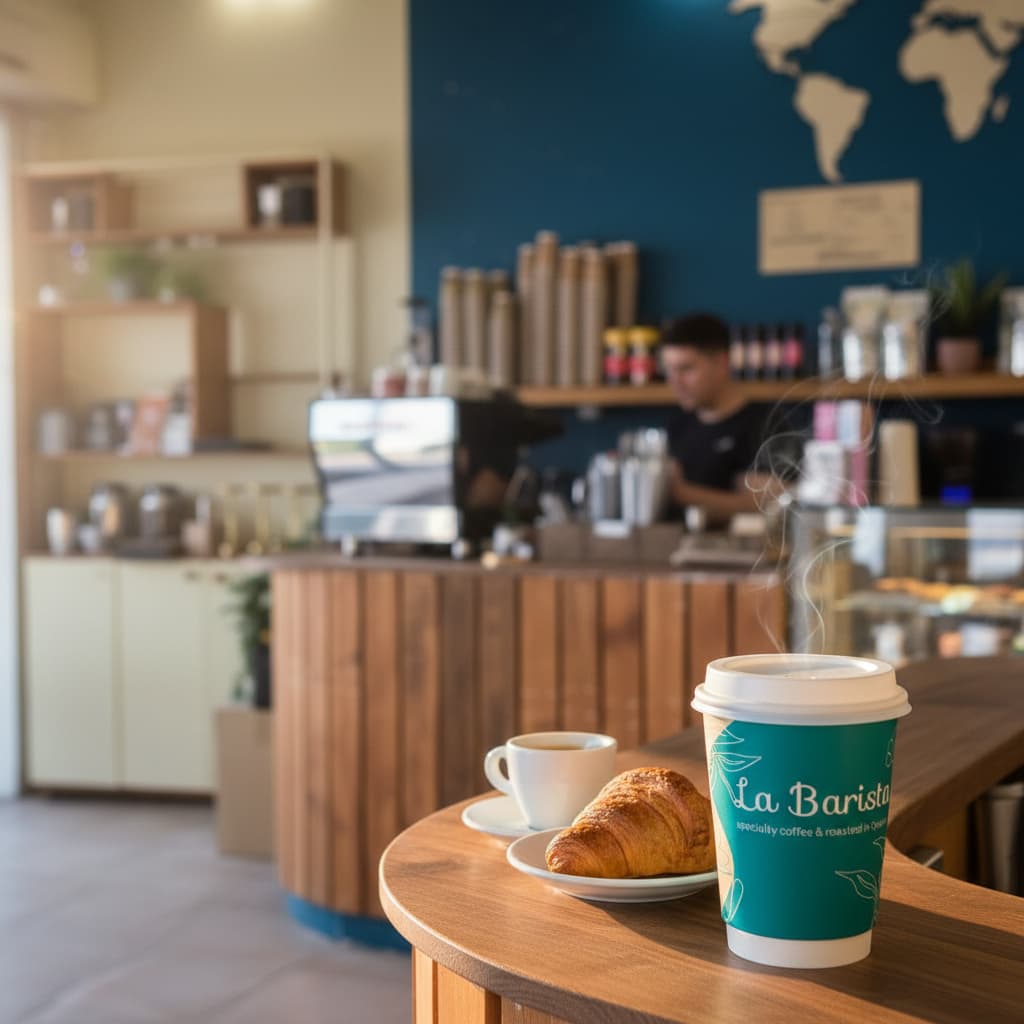Bakery display and counter at LaBarista Mesa Geitonia